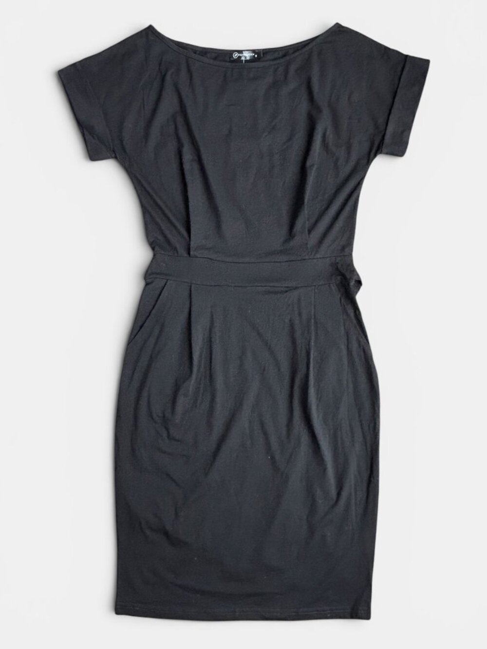 PrettyGarden Black Short Sleeve Tie Waist Sheath Dress Size S NWT